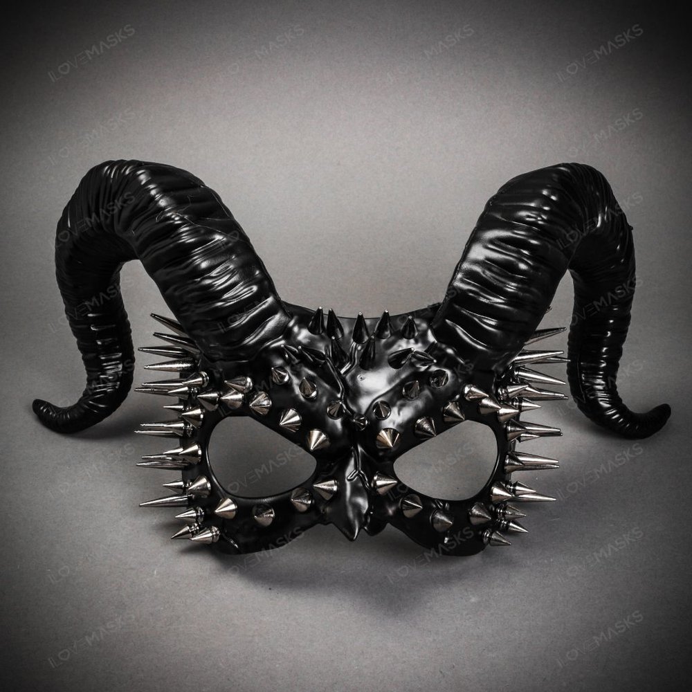 Demon Steampunk Spikes Devil with Back Twisted Horns Masquerade Eye Mask Black